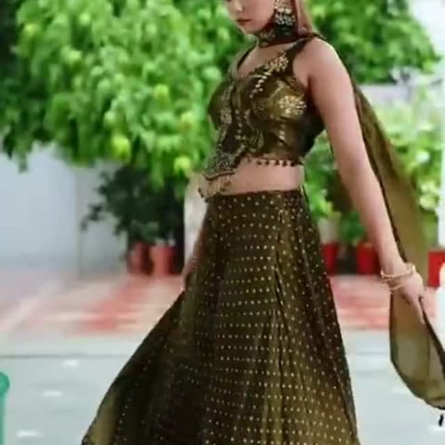 Olive green and gold Lehenga Choli