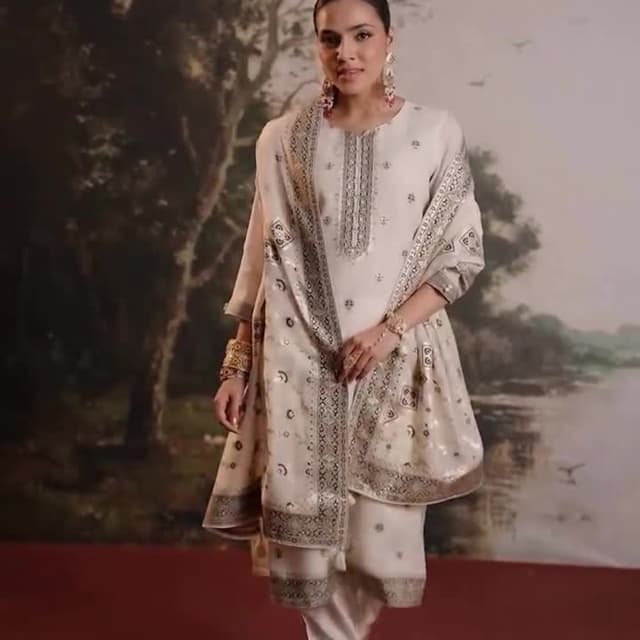 Ivory and Silver Salwar Kameez with Dupatta