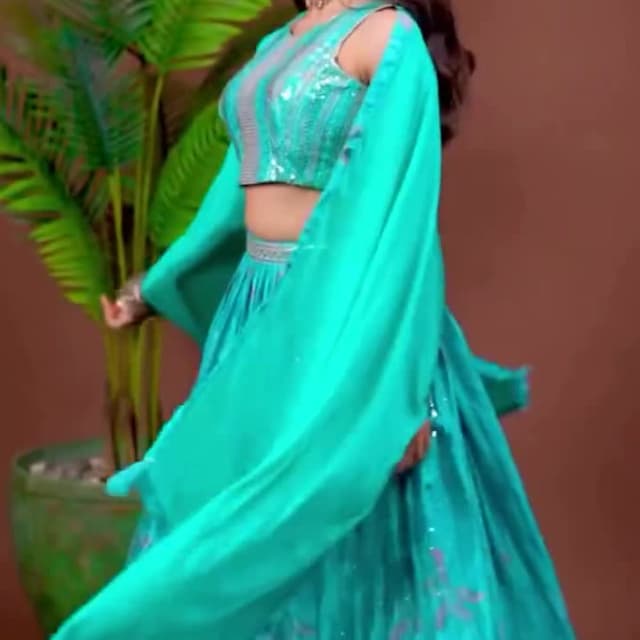 Teal, Silver, Pink Lehenga Choli