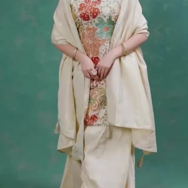 Ivory, Beige, Red, Green, and Gold Sharara Suit