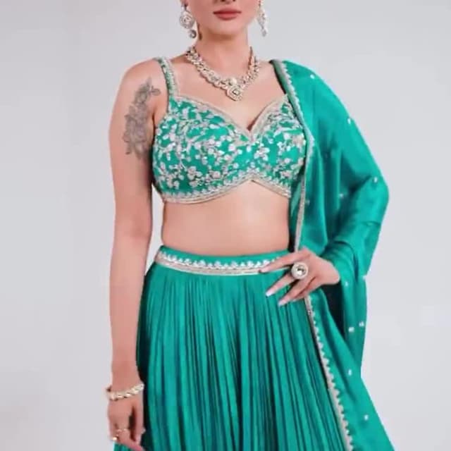 Teal, Silver Lehenga Choli