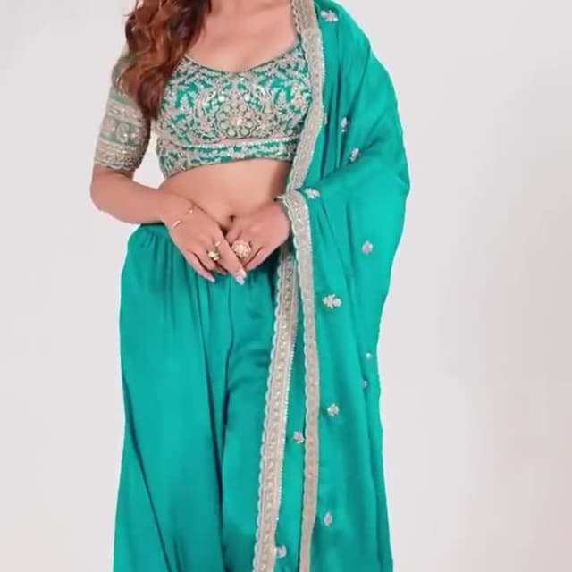Teal, Gold, Silver Sharara Suit