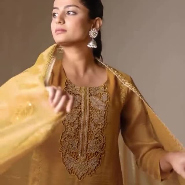 Mustard yellow with gold accents Salwar Kameez with Dupatta