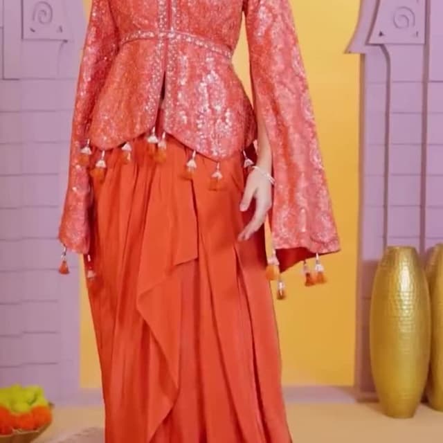 Coral, Orange Peplum Top and Skirt