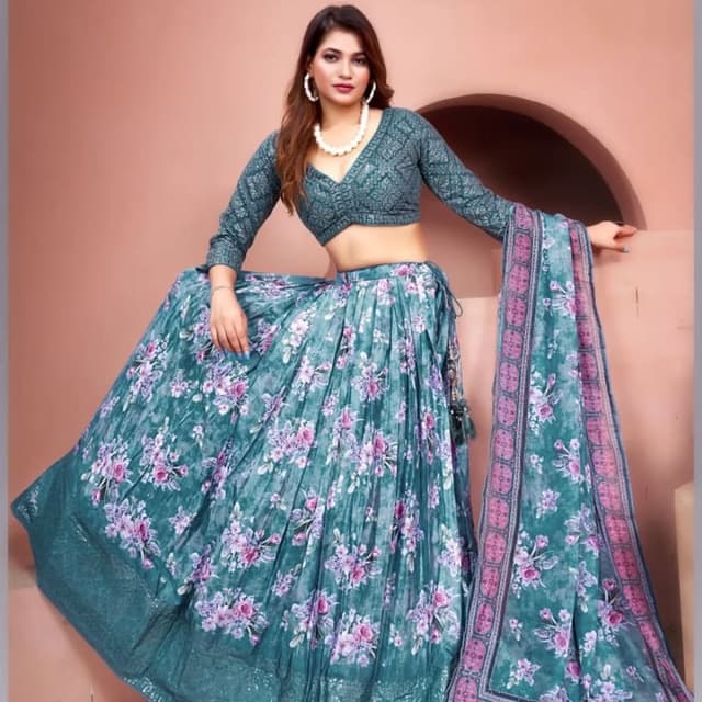 Teal, Pink, Purple Lehenga Choli