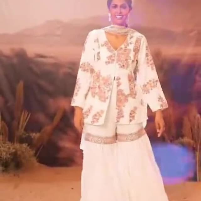 White and Peach Sharara Suit