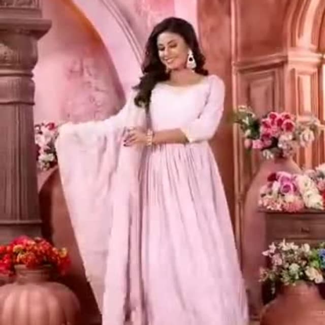 Soft pink and white Anarkali Dress with Dupatta