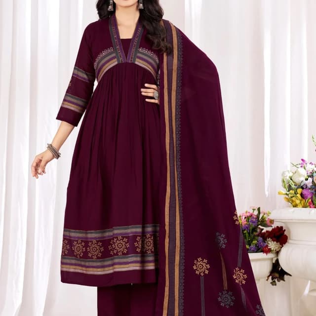 Burgundy, Beige, Gold, Purple Salwar Kameez