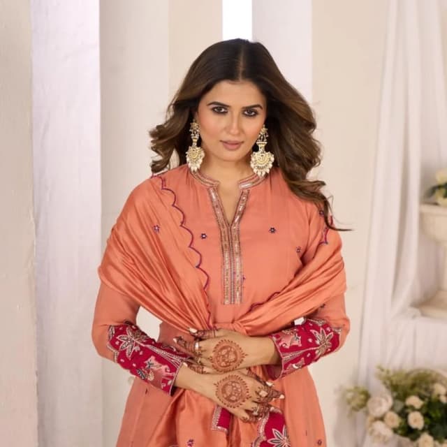 Peach, Red, Gold Salwar Kameez