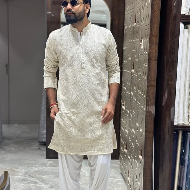 Off-white and white Kurta and Salwar