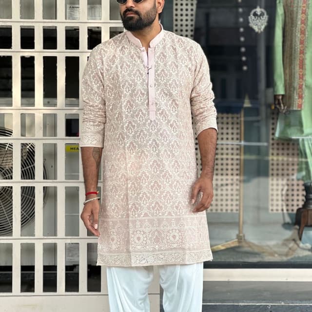 Pale Pink and White Kurta and Salwar