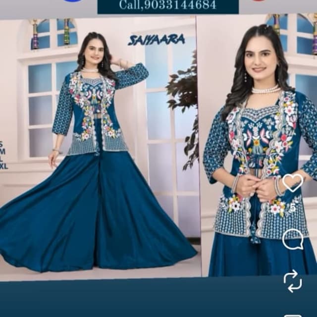 Teal, White, Pink, Green, and Gold Sharara Suit Set