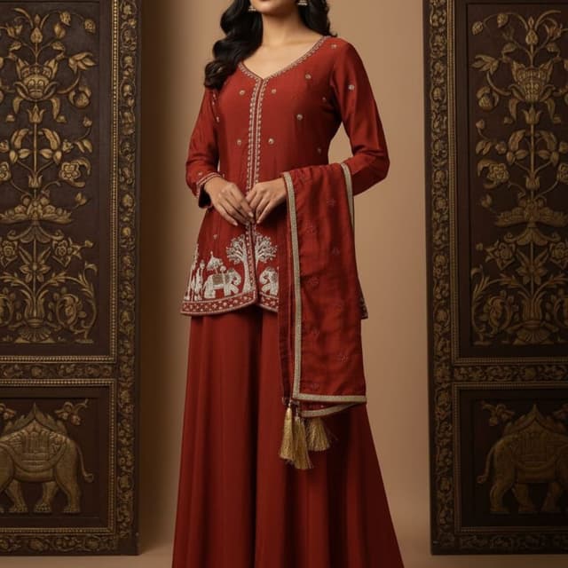 Reddish-brown with silver and gold accents Sharara Suit