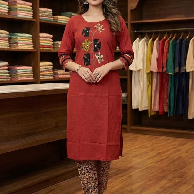 Red, Black, Yellow, Brown, Beige Kurta with Pants