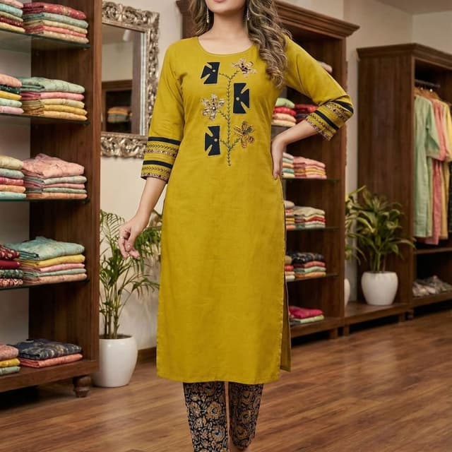Mustard Yellow, Black, Brown, Beige Kurta with Pants