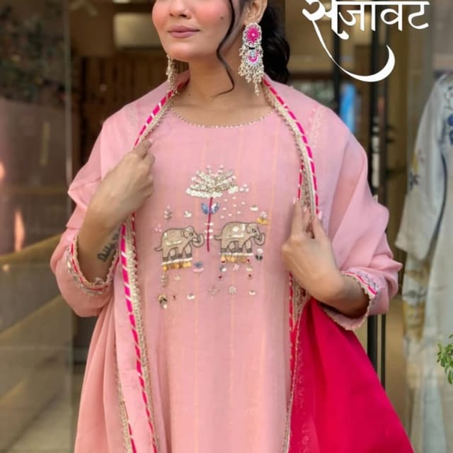 Pink and Fuchsia Kurta with Dupatta