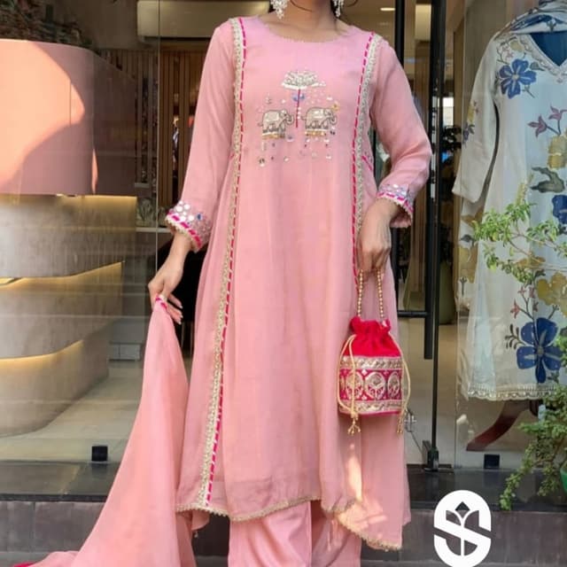 Pink with Gold and Red accents Salwar Kameez Suit