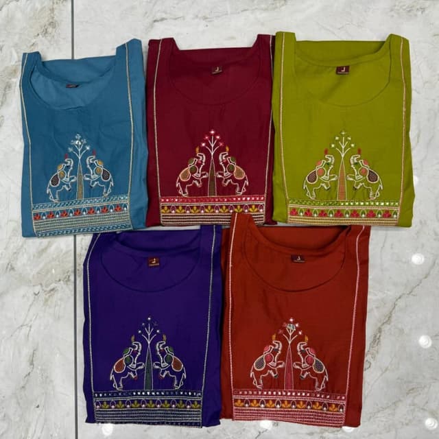 Variety of colors including blue, maroon, green, purple, and rust Kurti