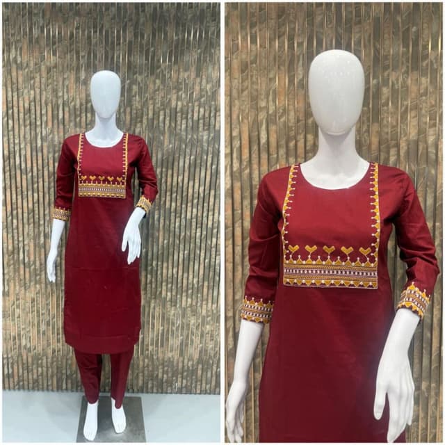 Maroon, Gold, White Kurta with Pants