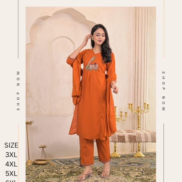 Orange Kurta with Pants and Dupatta