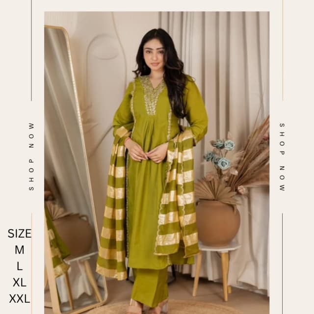 Olive Green and Gold Salwar Kameez
