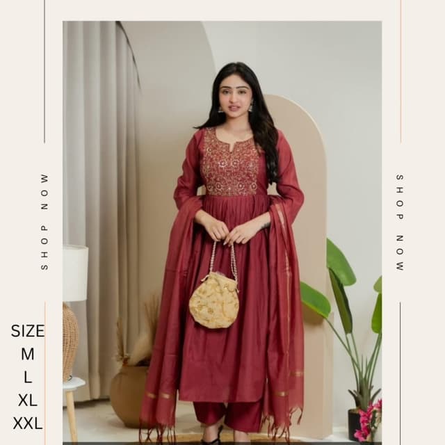 Maroon with golden accents Salwar Kameez