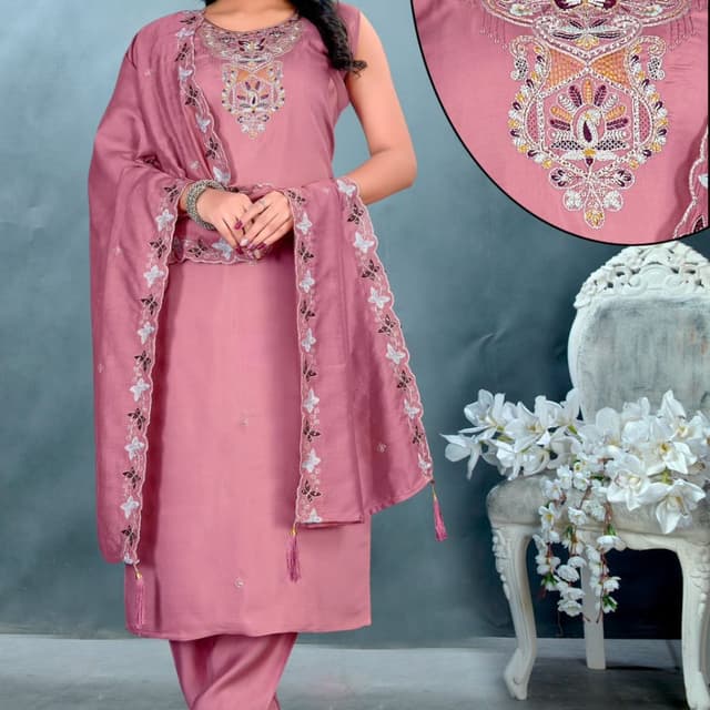 Dusty Rose, Beige, Gold, Purple, Green, White Salwar Kameez Suit
