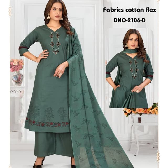 Teal, Black, Red Salwar Kameez Suit