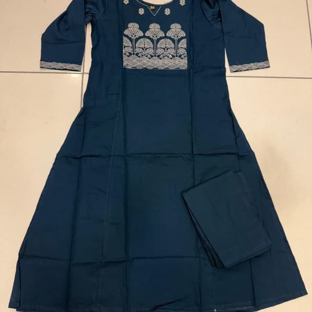 Teal and White Kurta with Pants