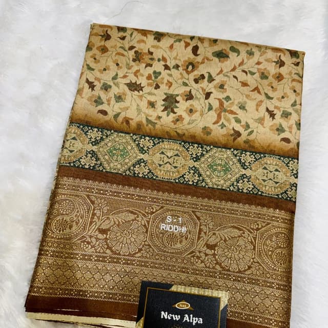 Brown, Beige, Green Saree