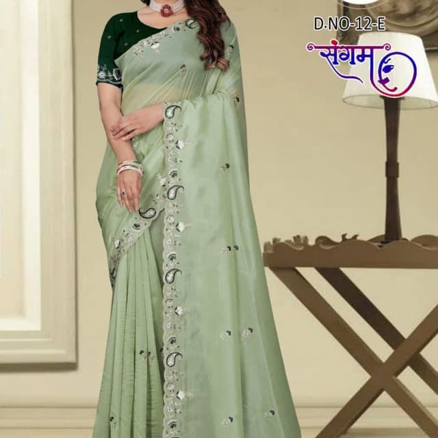 Sage green and dark green Saree