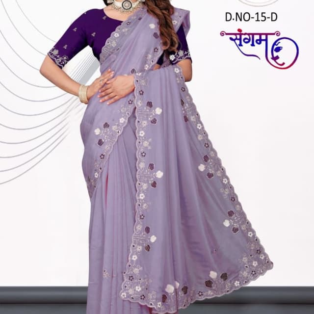 Purple and White Saree
