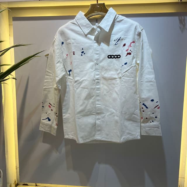 White, with splashes of blue, red, and pink Shirt