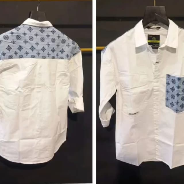 White, Light Blue, Black Shirt