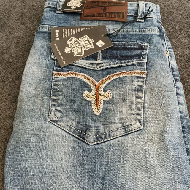 Blue, White, Brown, Orange Jeans