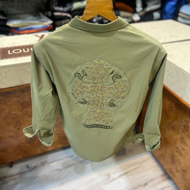 Olive Green with Multi-colored Embroidery Shirt