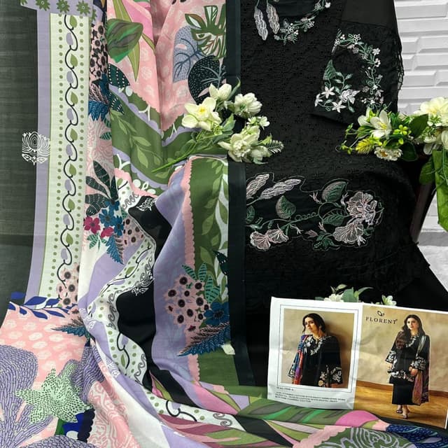 Black, White, Green, Pink, Purple, and hints of Blue and Yellow Unstitched Suit Set