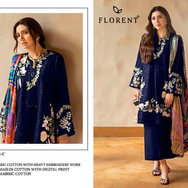 Navy blue with multi-colored embroidery Kurta with matching bottoms