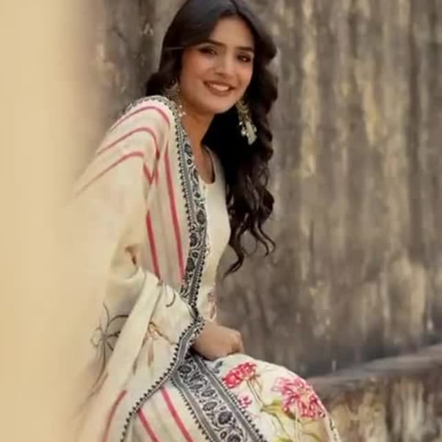 Cream, Pink, Black Salwar Kameez