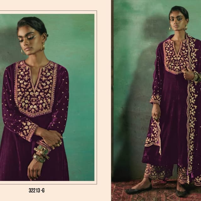 Deep purple with gold embellishments Salwar Kameez