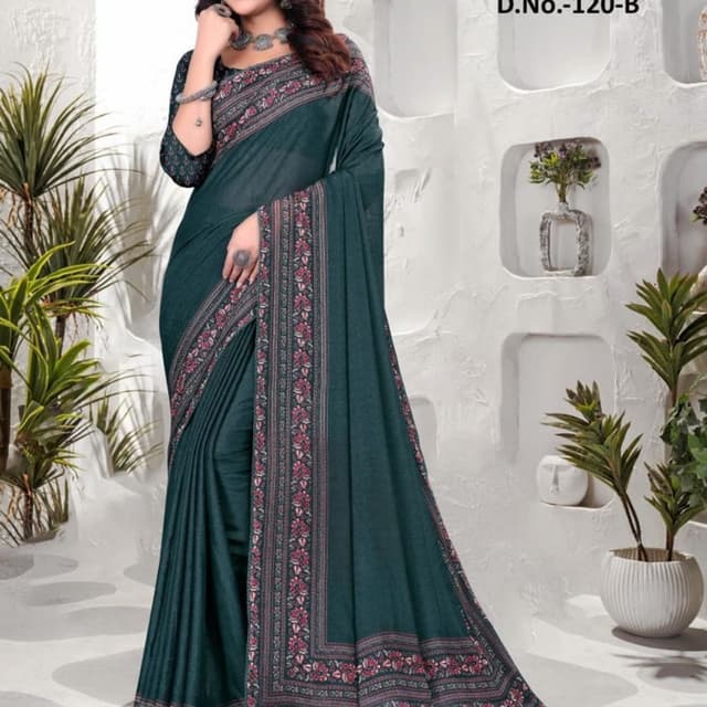 Teal, Red, Grey Saree