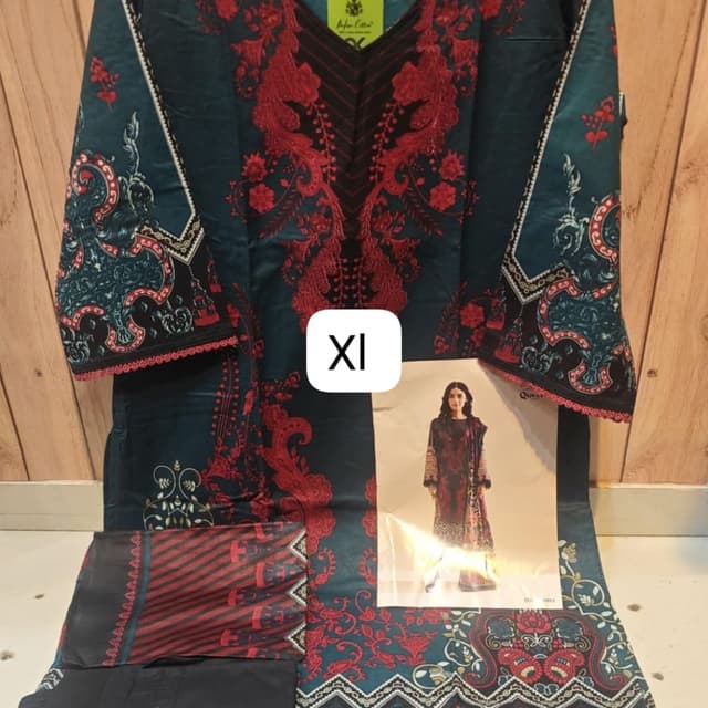 Teal, Red, Black Salwar Kameez