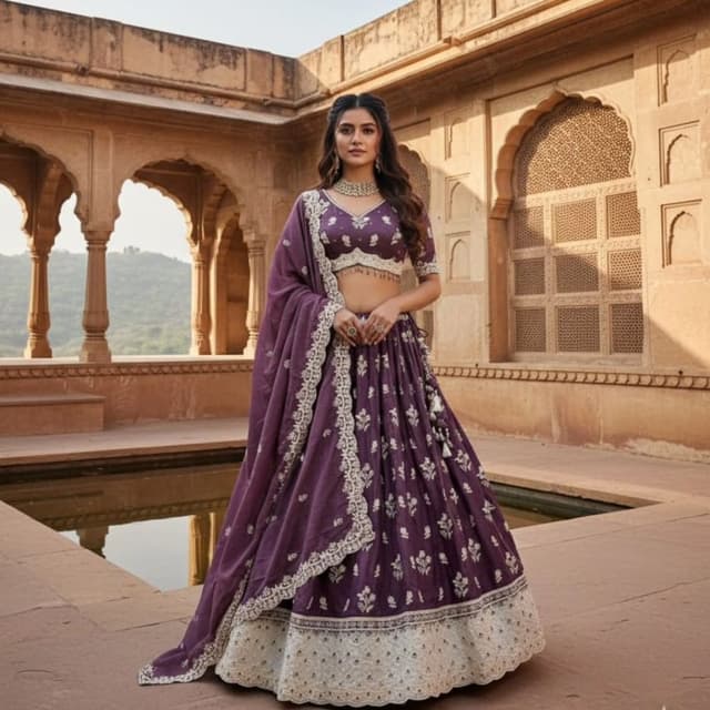 Purple and Off-White Lehenga Choli