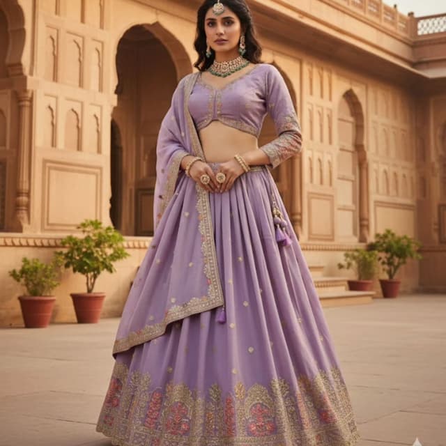 Lavender, Gold, Peach Lehenga Choli