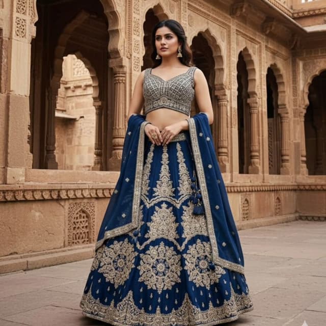 Blue and Gold Lehenga Choli