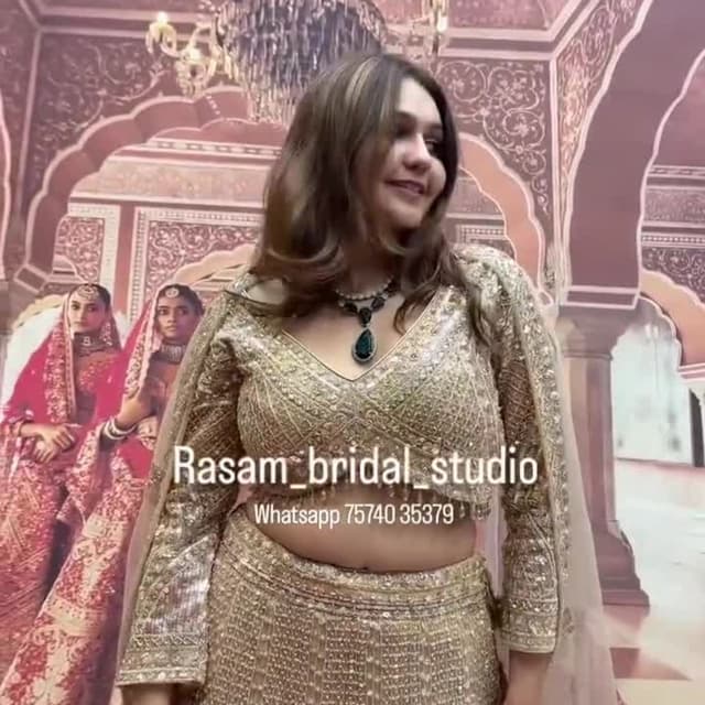 Gold, Beige Lehenga Choli