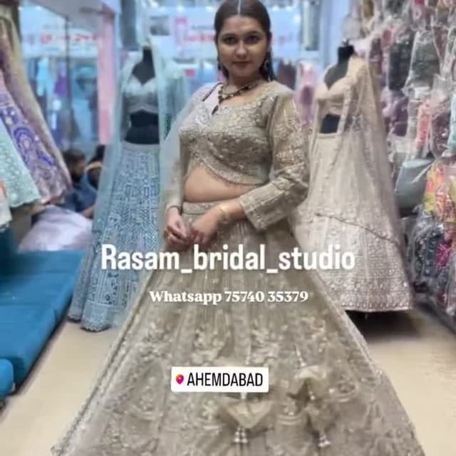 Silver, Beige Lehenga Choli