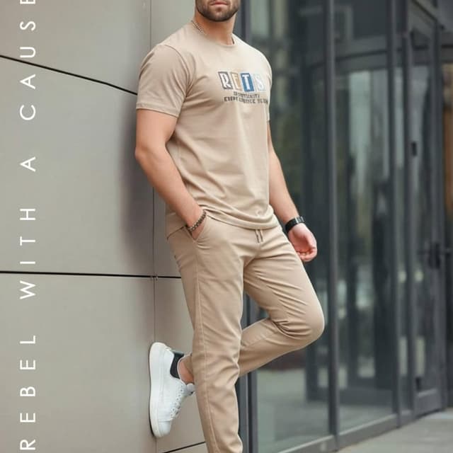 Beige and White T-shirt and Pants