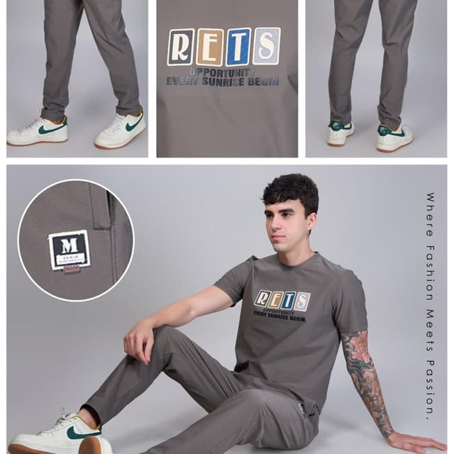 Gray, White, Beige, Blue, Green T-shirt and Pants Set