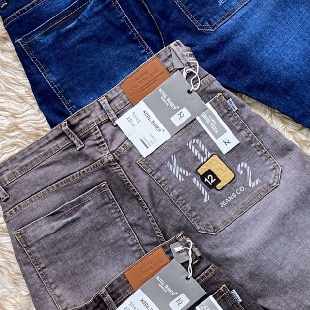 Various shades of blue, gray, and black. Jeans